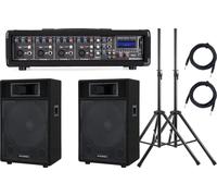 Impianto Audio Completo Attivo Casse Speaker Mixer USB Bluetooth Treppiedi 800W