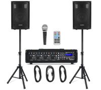 Impianto Audio Completo Casse Amplificate Mixer Bluetooth USB Mp3 Microfono 100W