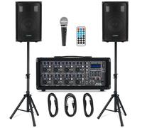Impianto Audio Completo Casse Karaoke DJ Mixer Bluetooth Microfono Supporti 150W