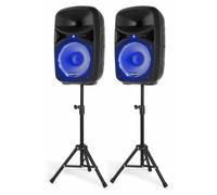 COPPIA CASSE AMPLIFICATE BLUETOOTH 600W 10" DIFFUSORI KARAOKE + STATIVI + MIC