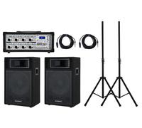Impianto Audio Completto Attivo Casse 12'' Mixer 8-Canali USB Bluetooth Stativi