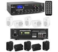 Impianto Audio Filodiffusione 100V Zone 2 Separate USB Ingresso PC TV Bluetooth con 4 Casse Bianche