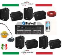 IMPIANTO AUDIO FILODIFFUSIONE+8 Altoparlanti+Bluetooth+100Mt Cavo +Microfono