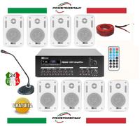 IMPIANTO AUDIO FILODIFFUSIONE+8 Altoparlanti+Bluetooth+100Mt Cavo +Microfono