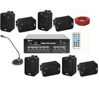 IMPIANTO AUDIO FILODIFFUSIONE+8 Altoparlanti Parete+Bluetooth+100Mt Cavo +Microfono (Con Casse Nere)