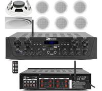 IMPIANTO AUDIO FILODIFFUSIONE BLUETOOTH TELECOMANDO CASSE TONDE DA CONTROSOFFITTO (5 CASSE)