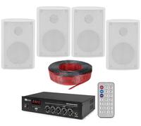 IMPIANTO AUDIO FILODIFFUSIONE DA PARETE 100V amplificatore BT + 4 altoparlanti con staffe + 100 mt. cavo