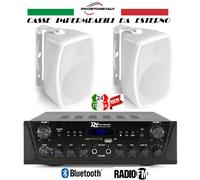 IMPIANTO AUDIO FILODIFFUSIONE ESTERNO 2 CASSE+AMPLIFICATORE+RADIO FM+BLUETOOTH