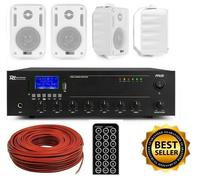 IMPIANTO AUDIO FILODIFFUSIONE LOCALI 100Watt+4 Altoparlanti+Bluetooth+100Mt Cavo
