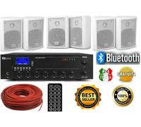 IMPIANTO AUDIO FILODIFFUSIONE LOCALI 100Watt+6 Altoparlanti+Bluetooth+100Mt Cavo