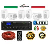IMPIANTO AUDIO FILODIFFUSIONE LOCALI 100Watt+8 Altoparlanti+Bluetooth+100Mt Cavo