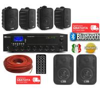 IMPIANTO AUDIO FILODIFFUSIONE LOCALI 100Watt+8Altoparlanti+Bluetooth+100Mt Cavo
