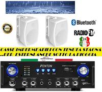 IMPIANTO AUDIO PER ESTERNO FILODIFFUSIONE LOCALI 2 CASSE+AMPLIFICATORE BLUETOOTH