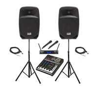 IMPIANTO AUDIO SPX8A 8" CASSE + Mixer + Set microfoni Senza Filo + Stativi