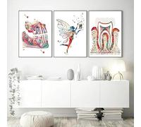 Impianto Dentale, Acquerello, Dipinto Su Tela, Fatina Dei Denti, Poster D'Arte Dentale, Anatomia Del Dentista, Stampa, Quadri Da Parete, Decorazione Per Clinica Ospedaliera 30X40Cmx3Pcs Senza Telaio