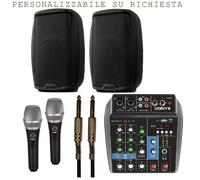 IMPIANTO KARAOKE 802 kit con 2 casse amplificate, 2 microfoni, 1 mixer NUOVO