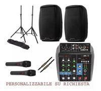 IMPIANTO KARAOKE 812 PACK kit coppia casse attive+ mixer +2 microfoni +2 stativi