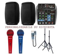 IMPIANTO KARAOKE 821 PACK coppia casse + aste + mixer effetti + coppia microfoni