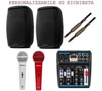 IMPIANTO KARAOKE 823 PACK coppia casse amplificate + mixer + 2 microfoni + cavi