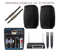 IMPIANTO KARAOKE 824 PACK coppia casse attive + mixer + microfoni wireless +cavi