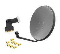 Impianto satellitare 60 cm grigio Octo LNB 8 partecipanti HD parabola satelli...