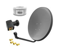 Impianto satellitare 60 cm grigio Quad LNB 4 partecipanti 15 m cavo coassiale...