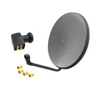 Impianto satellitare 60 cm grigio Quad LNB 4 partecipanti HD parabola satelli...