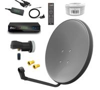 Impianto satellitare 60 cm set completo grigio singolo LNB HD ricevitore 10 m...