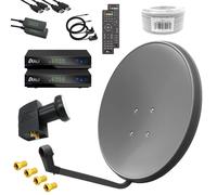 Impianto satellitare 60 cm set completo grigio Twin LNB HD 2x ricevitore 50...