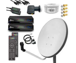 Impianto satellitare 60 cm set completo Twin LNB HD 2x ricevitore HD 50 m cav...