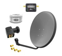 Impianto satellitare digitale 60 cm Quad LNB Satfinder 50 m cavo 4 partecipan...