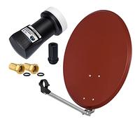 Impianto satellitare digitale HD da 60 cm, in acciaio a specchio rosso mattone + singolo LNB 1 partecipante per la ricezione di DVB-S/S2 Full HD 3D 4K Ultra HD (UHD) segnali + spina incluso nel set