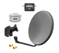 Impianto satellitare HD digitale 60 cm Twin LNB Satfinder 15 m cavo 2 parteci...