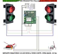 Impianto Semafori 24 Vac 2 Luci 24 Led Rossi e 24 Verdi Sensori Masse Metalliche