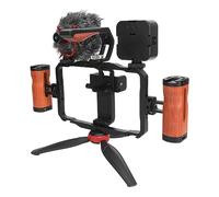 Impianto Video per Smartphone con Doppia Impugnatura, Custodia per Vlogging Cinematografico, Impugnatura per Stabilizzatore Video per Telefono con Luce di Riempimento del