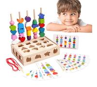 Impilatore di puzzle abbinato, giocattolo in sequenza con perline di legno,Giocattolo per sequenziare le perline abbinate alle forme dei bambini | Giocattolo didattico in materiale di legno per la fes
