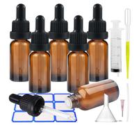 Impoditiongs 6 Pezzi Marrone Bottiglie Contagocce Vetro 20 ml, Flacone Contagocce, Pipetta Dosatrice in Vetro Tappo, con 1 imbuto e 1 pipette contagocce, per aromaterapia oli essenziali