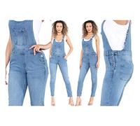 imporio 11® Salopette lunga da donna in denim, salopette lunga in denim, taglie 40-10-12-14-16-18-20-22, Lavaggio leggero., 48