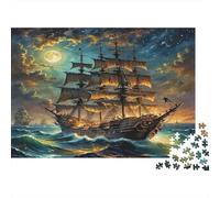 Impossible Pirate Ship Sailing Ocean 1000 Piece Puzzle, Adventure Art Print, for Adults