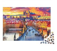 Impossible Prague Bridge Sunset 1000 Piece Jigsaw Puzzle, City Art Print, Educational Toy, Creative Gift