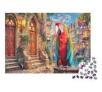 Impossible Red Parrot City Street 1000 Piece Puzzle, Bird Art Print, Fun Family Game, Gift for Adults