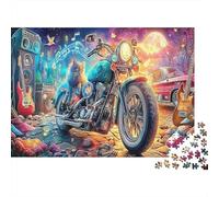Impossible Vintage Rock Motorcycle Cat 1000 Piece Puzzle, Retro Art Print, Intellectual Game, Home Decor Gift for Adults