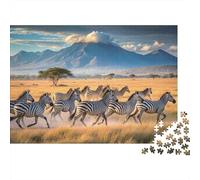 Impossible Zebra Herd Running Savanna 1000 Piece Puzzle, Animal Art Print, Educational Toy, Creative Gift