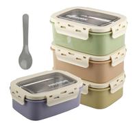 imposyu 4pezzi Contenitore Porta Pranzo in Acciaio con Coperchio Bento Box Microonde 18x12,5x7cm Contenitore per il Pranzo in Acciaio Inox, Riutilizzabile, Adatto al Microonde