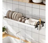 IMPREC Credenza Cucina Moderna, Scolapiatti da Parete in Acciaio Inossidabile con Grande Capacità per Il Bancone della Cucina (Silver, 75x25.7x3.5CM)