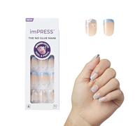 imPRESS Unghie a pressione stile french moderne, senza colla, punte blu, corte quadrate, 33 ct.
