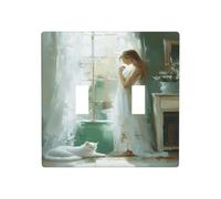 Impressionist Woman Cat alta finestra doppia interruttore luce copertura parete interruttore Decor dimensioni standard - 11,4 x 11,4 cm