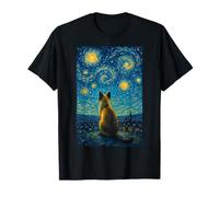 Impressionista Blu Giallo Midnight Sky Swirl Siamese Cat Maglietta
