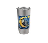 Impressionista opossum su Crescent Moon Starry Night Style Bicchiere termico in acciaio inox doppia parete