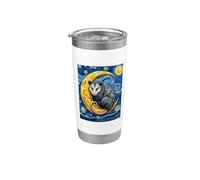 Impressionista opossum su Crescent Moon Starry Night Style Bicchiere termico in acciaio inox doppia parete